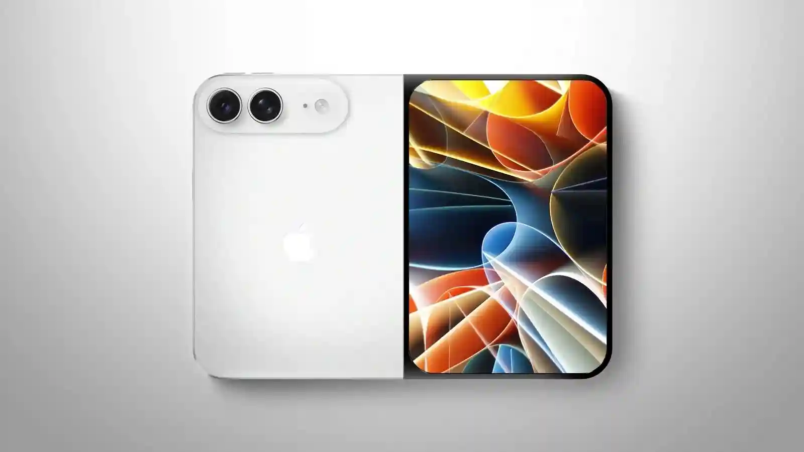 Concept illustration of Apple foldable iPhone opening from smartphone size into a larger tablet-style display