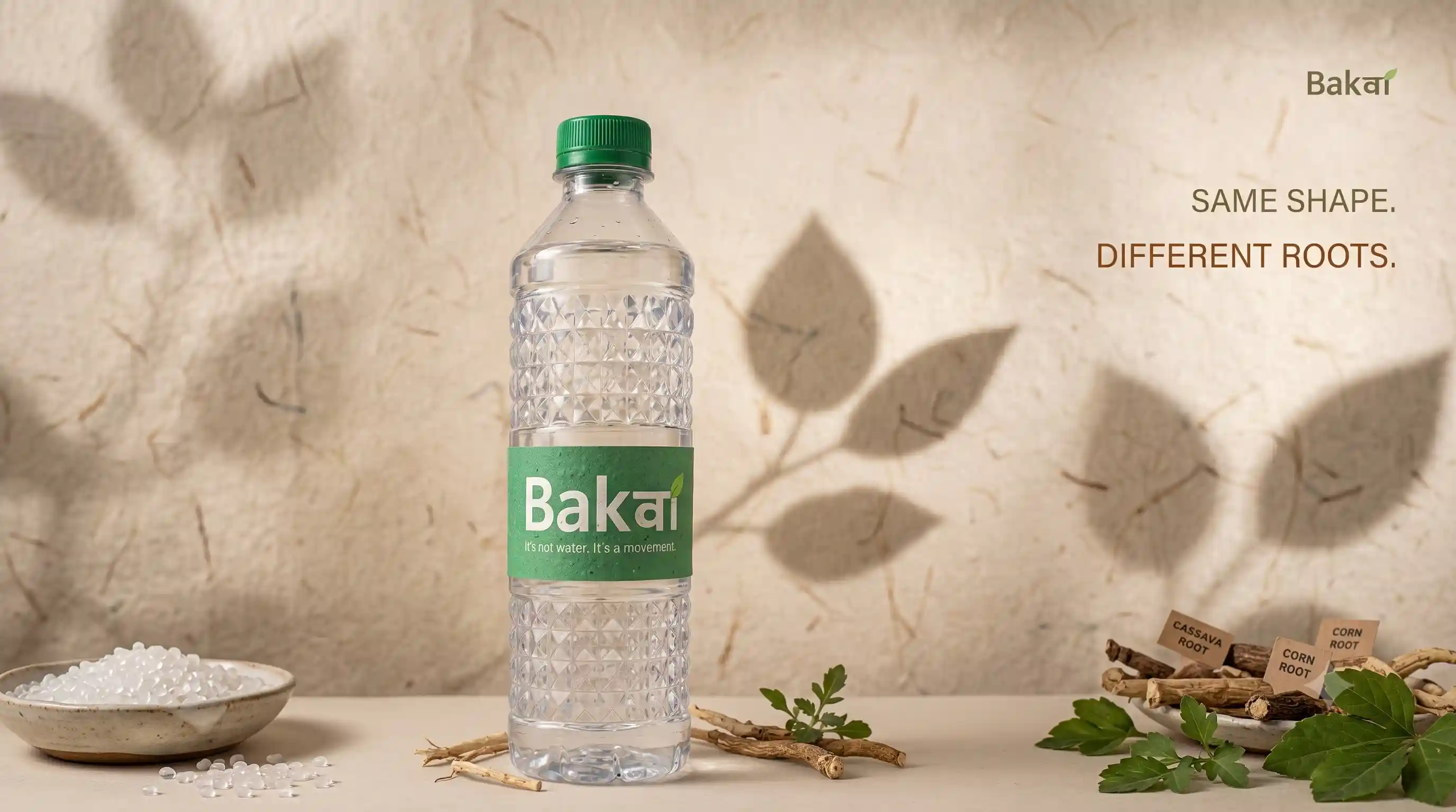 A collection of biodegradable packaging materials alongside conventional plastic waste to illustrate material differences.
