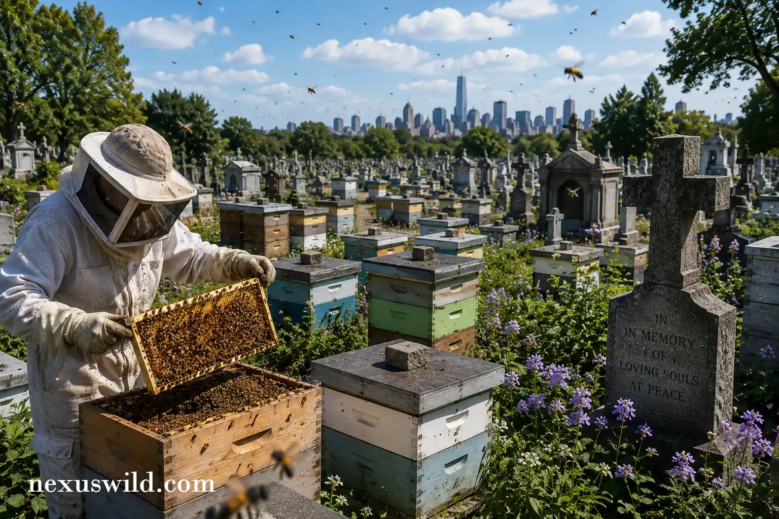 Millions of mining bees swarm across East Lawn Cemetery in Ithaca, New York