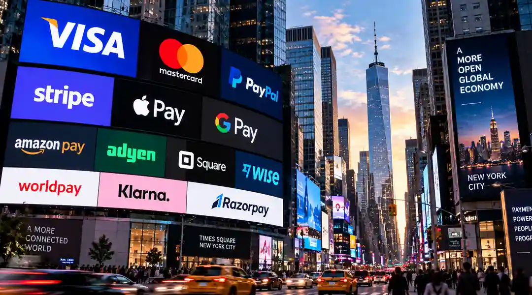 Global digital payment infrastructure connecting merchants banks and secure payment networks