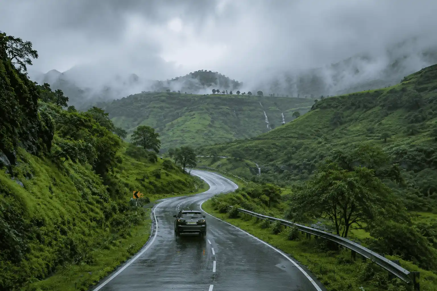 A conceptual illustration of a paved highway passing through a landscape, representing global road infrastructure.