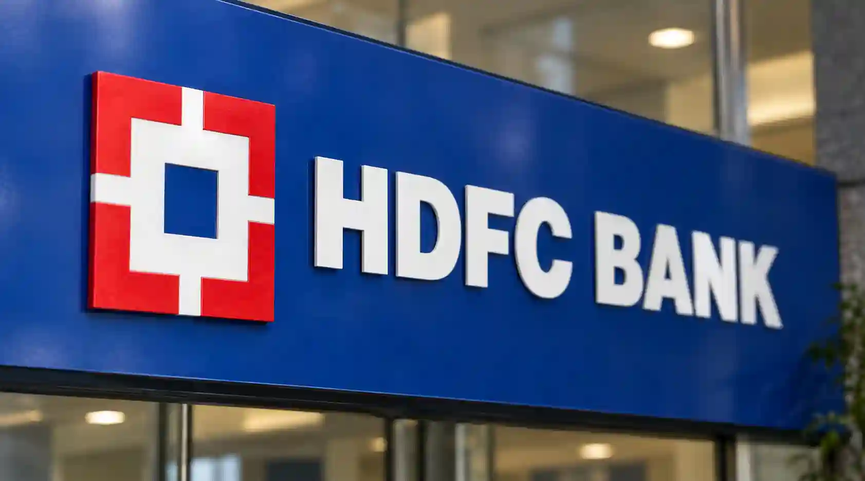 The exterior of a modern HDFC Bank branch office building in India.