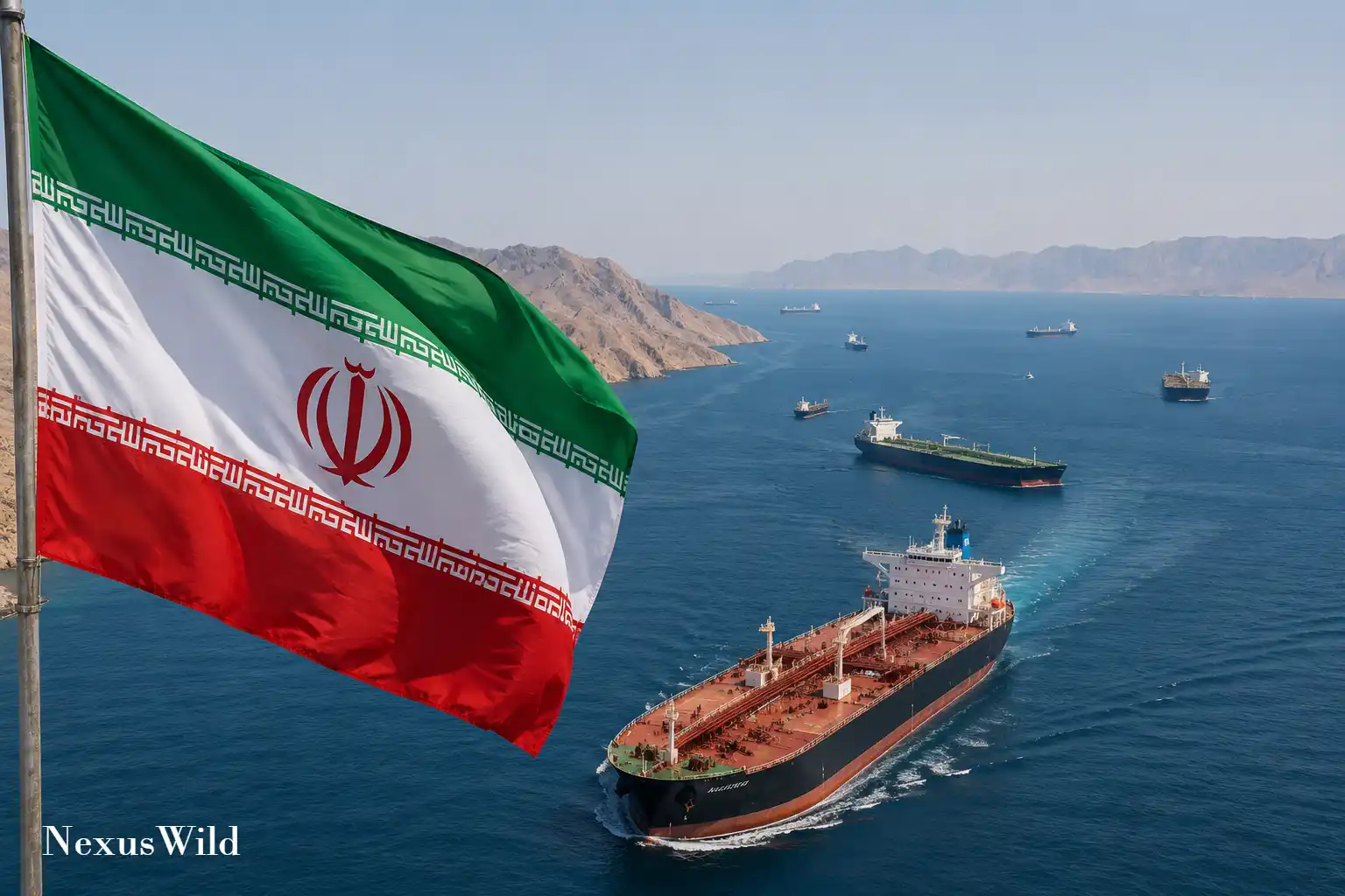 A view of the waters of the Strait of Hormuz from the coastline.