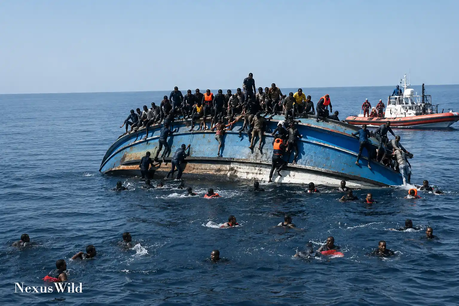 A coastguard vessel patrolling the Mediterranean waters off the coast of Tunisia.