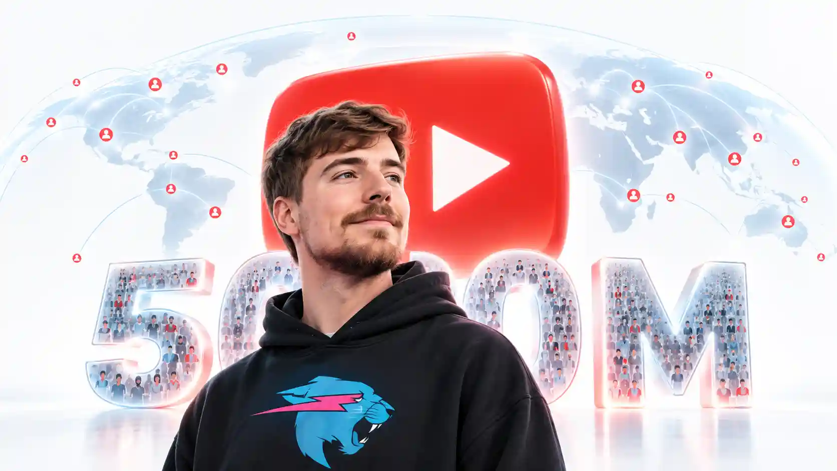 Large-scale digital creator production studio representing MrBeast reaching 500 million YouTube subscribers