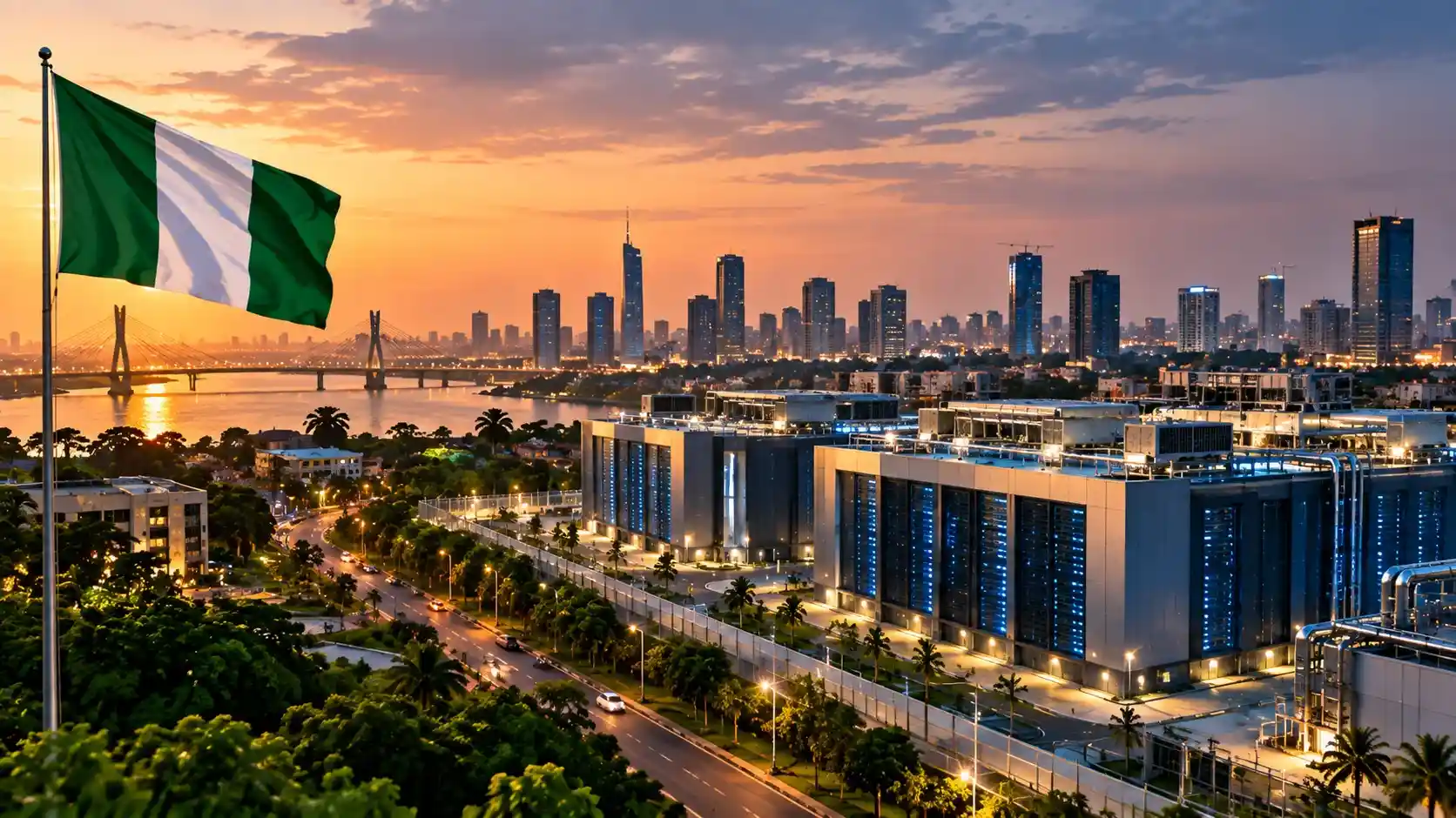 Modern cloud and AI data center infrastructure in Lagos representing Nigeria's digital cloud investment strategy
