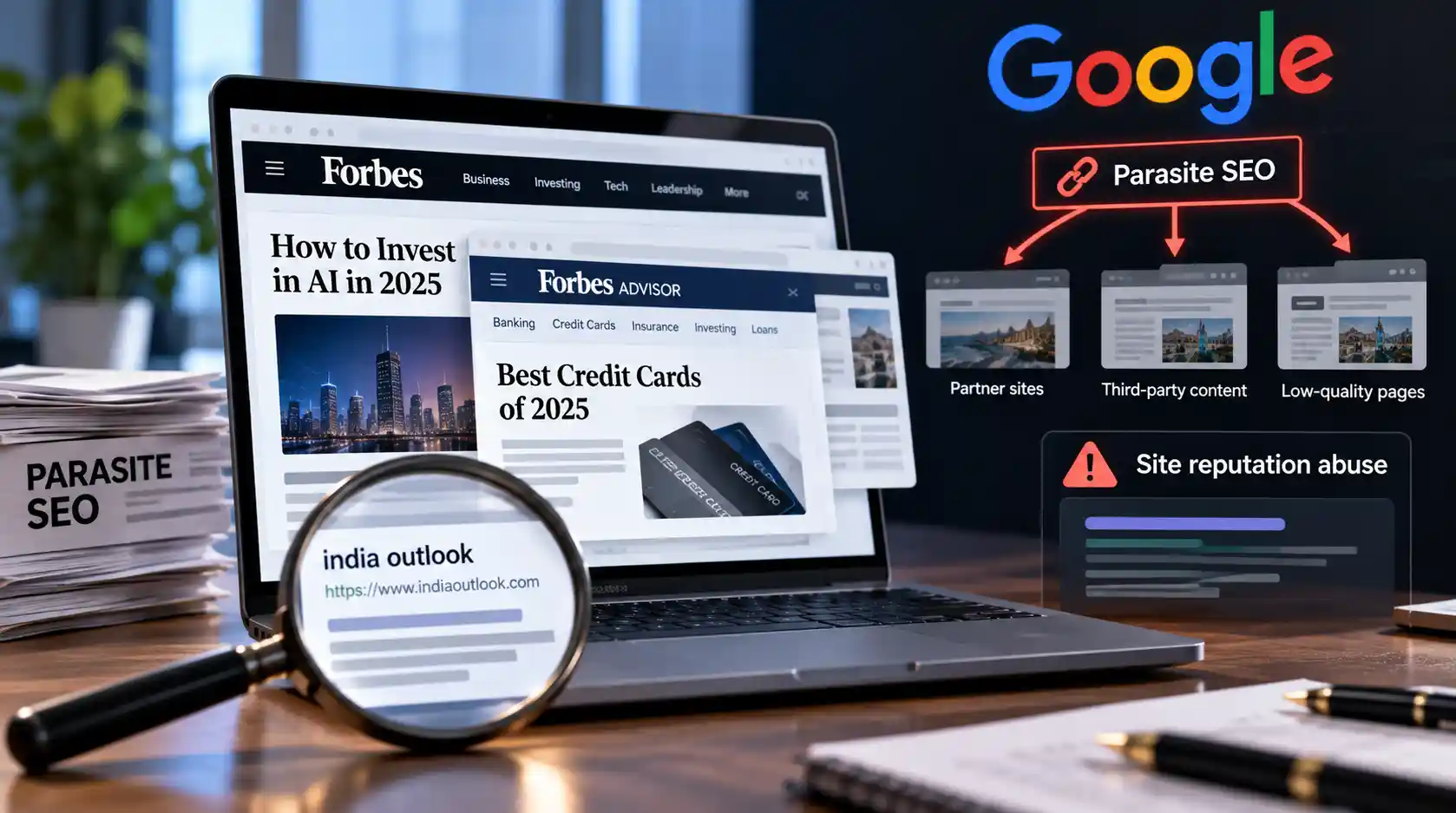 High-authority news websites connected to Google Search rankings, commercial affiliate pages and parasite SEO networks