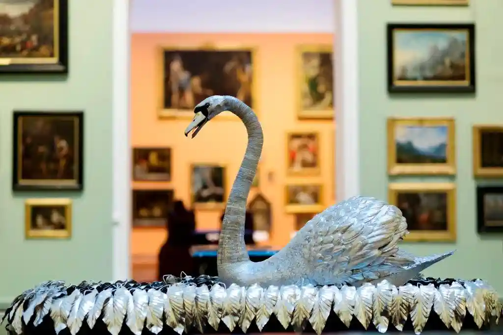 The Silver Swan 18th-century clockwork automaton displayed at the Bowes Museum in England