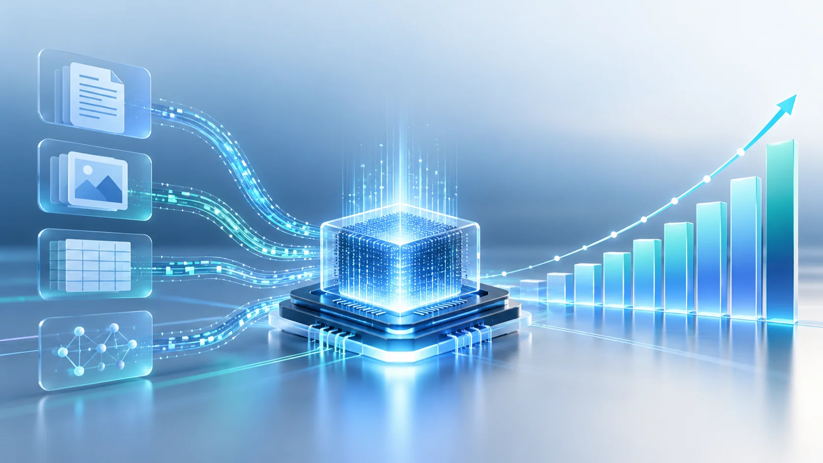 A diverse team of data scientists and domain experts reviewing complex datasets on glowing monitors, representing the booming market for advanced AI training data.