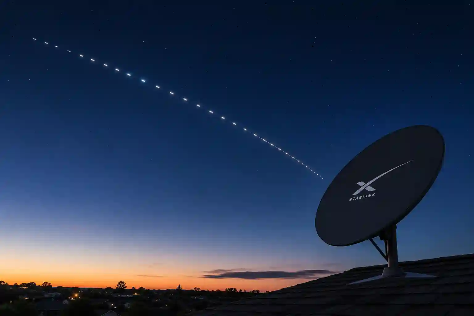 A Starlink satellite dish terminal set up outdoors with a clear view of the sky.