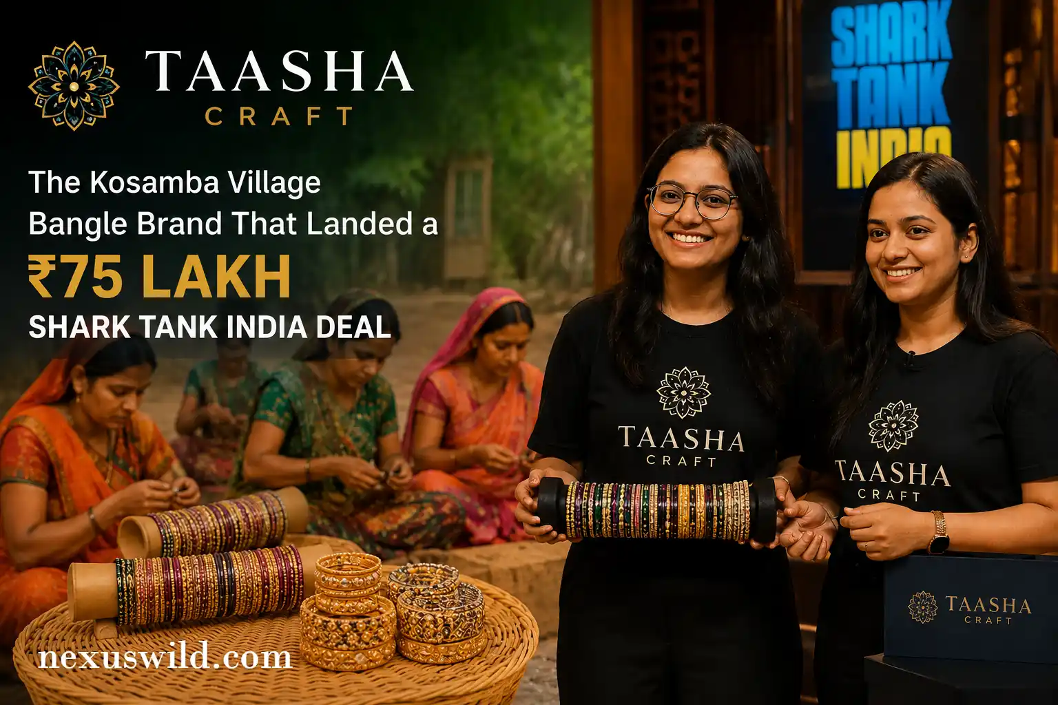 Handcrafted blue printed ghungroo bangle set by Taasha Craft