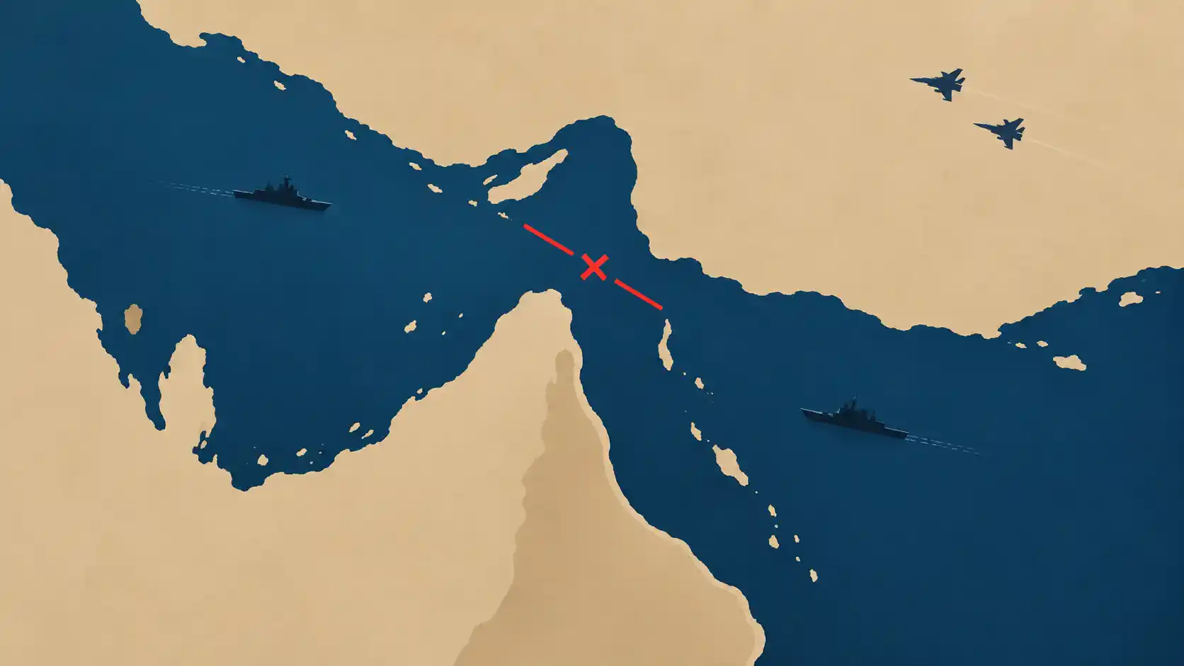 Strait of Hormuz shipping lane with oil tankers amid US-Iran tensions over its closure